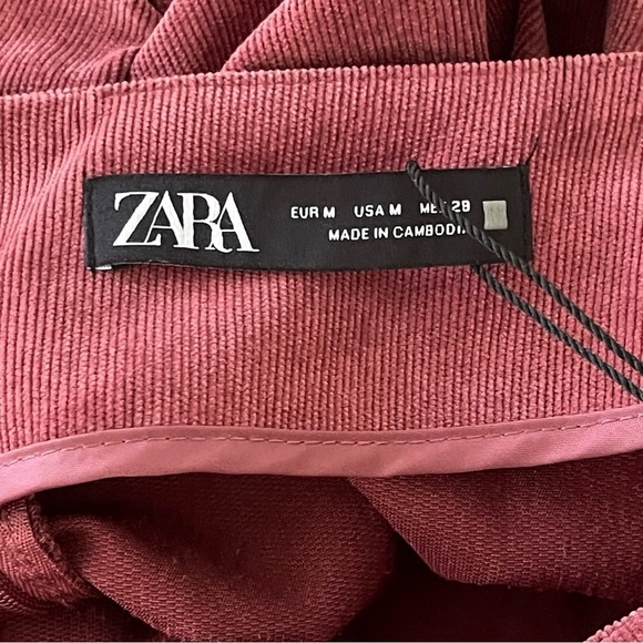 ZARA Ruched corduroy Mini skirt Burgundy Wine size M NWT - Picture 8 of 8